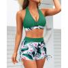 imageYonique Women Bikini Set with Swim Shorts 2 Piece Swimsuit with Boyshorts Halter High Waisted Bathing SuitGreen Floral
