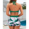 imageYonique Women Bikini Set with Swim Shorts 2 Piece Swimsuit with Boyshorts Halter High Waisted Bathing SuitGreen Floral