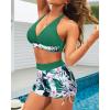 imageYonique Women Bikini Set with Swim Shorts 2 Piece Swimsuit with Boyshorts Halter High Waisted Bathing SuitGreen Floral