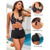 imageYonique Women Bikini Set with Swim Shorts 2 Piece Swimsuit with Boyshorts Halter High Waisted Bathing SuitOrange Floral