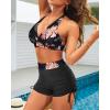 imageYonique Women Bikini Set with Swim Shorts 2 Piece Swimsuit with Boyshorts Halter High Waisted Bathing SuitOrange Floral