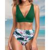 imageYonique Women High Waisted Bikini Set Two Piece V Neck Bathing Suit Full Coverage Tummy Control Swimsuit