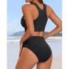 imageYonique Women Sport Bikini Set for Teen Juniors Two Piece Swimsuit High Waisted Bathing SuitBlack