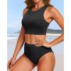 imageYonique Women Sport Bikini Set for Teen Juniors Two Piece Swimsuit High Waisted Bathing SuitBlack