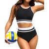 imageYonique Women Sport Bikini Set for Teen Juniors Two Piece Swimsuit High Waisted Bathing SuitBlack Colorblock