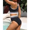 imageYonique Women Sport Bikini Set for Teen Juniors Two Piece Swimsuit High Waisted Bathing SuitBlack Colorblock