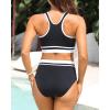 imageYonique Women Sport Bikini Set for Teen Juniors Two Piece Swimsuit High Waisted Bathing SuitBlack Colorblock