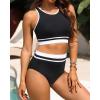 imageYonique Women Sport Bikini Set for Teen Juniors Two Piece Swimsuit High Waisted Bathing SuitBlack Colorblock