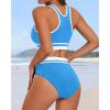 imageYonique Women Sport Bikini Set for Teen Juniors Two Piece Swimsuit High Waisted Bathing SuitBlue Colorblock