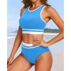 imageYonique Women Sport Bikini Set for Teen Juniors Two Piece Swimsuit High Waisted Bathing SuitBlue Colorblock