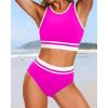imageYonique Women Sport Bikini Set for Teen Juniors Two Piece Swimsuit High Waisted Bathing SuitHot Pink Colorblock