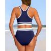 imageYonique Women Sport Bikini Set for Teen Juniors Two Piece Swimsuit High Waisted Bathing SuitNavy Blue Colorblock