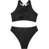 imageYonique Women Sport Bikini Set for Teen Juniors Two Piece Swimsuit High Waisted Bathing SuitSolid Black