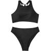 imageYonique Women Sport Bikini Set for Teen Juniors Two Piece Swimsuit High Waisted Bathing SuitSolid Black