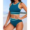imageYonique Women Sport Bikini Set for Teen Juniors Two Piece Swimsuit High Waisted Bathing SuitTeal Colorblock