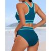 imageYonique Women Sport Bikini Set for Teen Juniors Two Piece Swimsuit High Waisted Bathing SuitTeal Colorblock