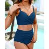 imageYonique Women Underwire Bikini Set High Waisted Tummy Control Swimsuit 2 Piece Push Up Bathing SuitDark Green