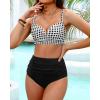 imageYonique Women Underwire Bikini Set High Waisted Tummy Control Swimsuit 2 Piece Push Up Bathing SuitGingham
