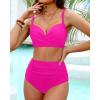 imageYonique Women Underwire Bikini Set High Waisted Tummy Control Swimsuit 2 Piece Push Up Bathing SuitHot Pink