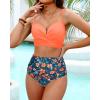 imageYonique Women Underwire Bikini Set High Waisted Tummy Control Swimsuit 2 Piece Push Up Bathing SuitOrange Flowers