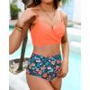 imageYonique Women Underwire Bikini Set High Waisted Tummy Control Swimsuit 2 Piece Push Up Bathing SuitOrange Flowers
