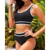 imageYonique Womens High Waisted Bikini Sets Color Block Swimsuit Two Piece Sporty Bathing Suit Black L