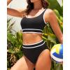 imageYonique Womens High Waisted Bikini Sets Color Block Swimsuit Two Piece Sporty Bathing Suit Black L