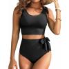 imageTwo Piece High Waisted Swimsuits  Women Tummy Control Bikini Modest Bathing Suit 2PC 2025Black
