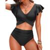 imageWomen High Waist Bikini Sets  Two Piece Ruffle Tummy Control Swimsuits Bathing SuitBlack