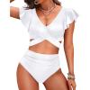 imageWomen High Waist Bikini Sets  Two Piece Ruffle Tummy Control Swimsuits Bathing SuitWhite