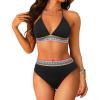 imageWomen High Waisted Bikini Set  Push Up Two Piece Swimsuit Color Block Halter Bikini Ribbed 2025 Bathing Suit SwimwearBlack