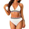 imageWomen High Waisted Bikini Set  Push Up Two Piece Swimsuit Color Block Halter Bikini Ribbed 2025 Bathing Suit SwimwearWhite01