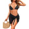 imageYonique 3 Piece Triangle Bikini Swimsuit Halter Top Tie Side Bikini Bathing Suit with Mesh Beach SkirtBlack