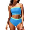 imageYonique Bandeau Bikini Womens High Waisted Swimsuit Two Piece Strapless Bathing SuitsBlue