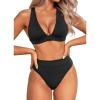 imageYonique Thong Bikini Set High Waisted Two Piece Swimsuit High Cut Bikini V Neck Bathing SuitBlack