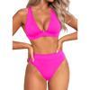 imageYonique Thong Bikini Set High Waisted Two Piece Swimsuit High Cut Bikini V Neck Bathing SuitHot Pink