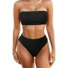 imageYonique Thong High Waisted Bikini Set Ribbed Bandeau Swimsuit Strapless Bathing Suit Two Piece Swimwear