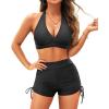 imageYonique Women Bikini Set with Swim Shorts 2 Piece Swimsuit with Boyshorts Halter High Waisted Bathing SuitBlack