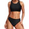 imageYonique Women Sport Bikini Set for Teen Juniors Two Piece Swimsuit High Waisted Bathing SuitSolid Black