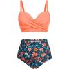 imageYonique Women Underwire Bikini Set High Waisted Tummy Control Swimsuit 2 Piece Push Up Bathing SuitOrange Flowers