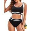 imageYonique Womens High Waisted Bikini Sets Color Block Swimsuit Two Piece Sporty Bathing Suit Black L