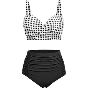 imageYonique Women Underwire Bikini Set High Waisted Tummy Control Swimsuit 2 Piece Push Up Bathing SuitGingham