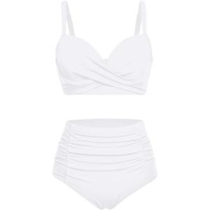 imageYonique Women Underwire Bikini Set High Waisted Tummy Control Swimsuit 2 Piece Push Up Bathing SuitWhite
