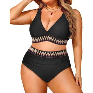 imageYonique Womens Plus Size Two Piece Bikini High Waisted Bathing Suit Tummy Control SwimsuitBlack