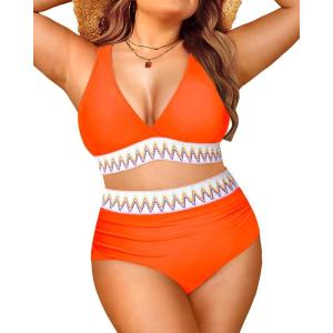 imageYonique Womens Plus Size Two Piece Bikini High Waisted Bathing Suit Tummy Control SwimsuitOrange