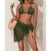 image3 Piece Swimsuits for Women Halter Bikini with Cover Up Cute Swimsuit Set Cheeky Sexy Bathing Suit 2025Green