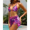 image3 Piece Swimsuits for Women Halter Bikini with Cover Up Cute Swimsuit Set Cheeky Sexy Bathing Suit 2025Purple Red Fluid Print