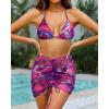image3 Piece Swimsuits for Women Halter Bikini with Cover Up Cute Swimsuit Set Cheeky Sexy Bathing Suit 2025Purple Red Fluid Print