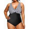 imageYonique Plus Size Swimsuit One Piece Bathing Suits for Women Tummy Control Slimming SwimwearBlack  White Stripe