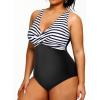 imageYonique Plus Size Swimsuit One Piece Bathing Suits for Women Tummy Control Slimming SwimwearBlack  White Stripe